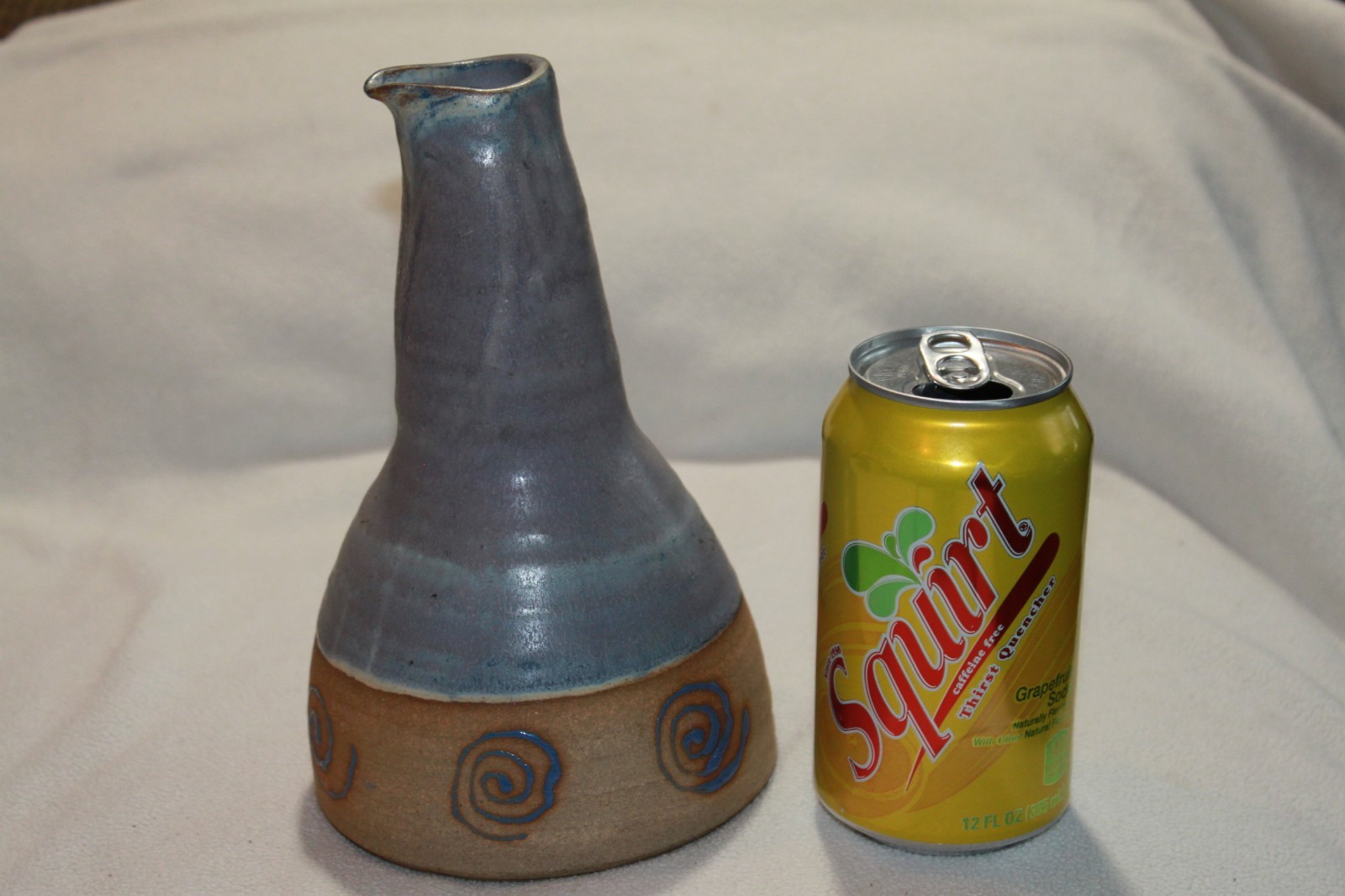 Vintage Chilean Ceramic Clay Hand Made Folk Art Hand Painted Blue Swirl Pitcher