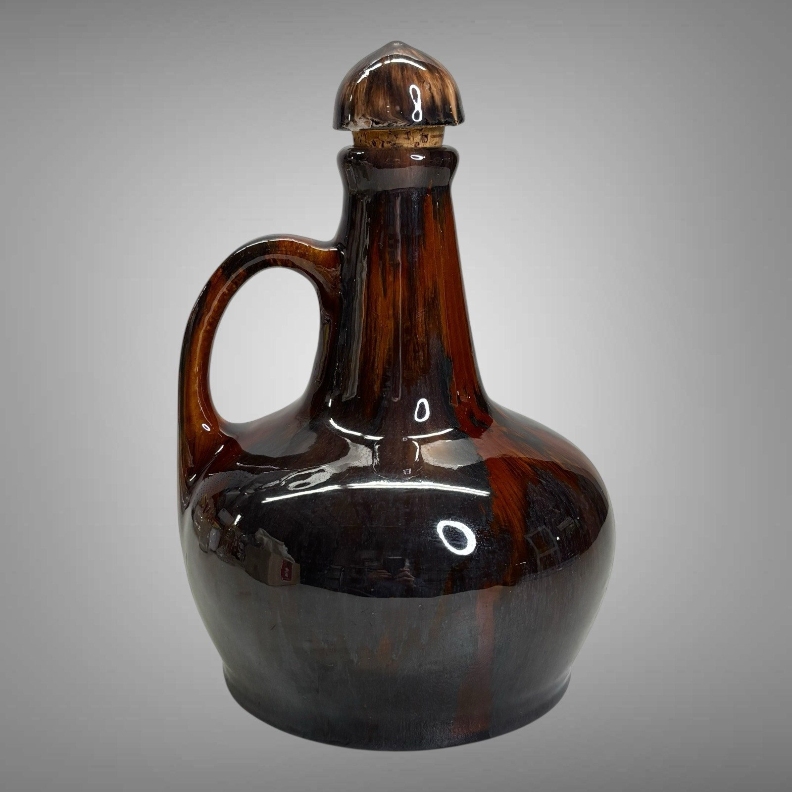 1930’s McCoy Brown Onyx Pottery Clay Ceramic Musical Jug with Stopper SEE VIDEO