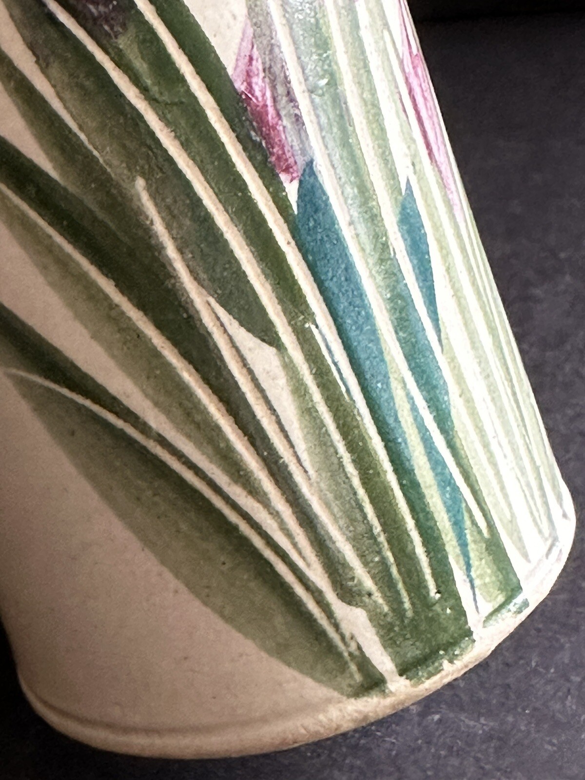 Studio Art Hand Thrown Pottery Vase Iris Hand Painted Artist Signed 6” USA