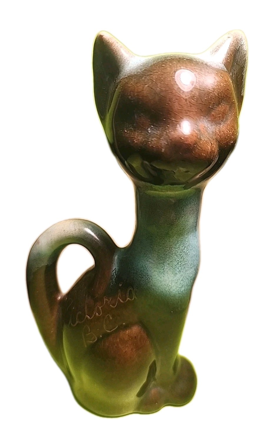 Vtg Blue Ridge Pottery Grand River MCM Cat Feline Groovy Blue Green Glaze Canada