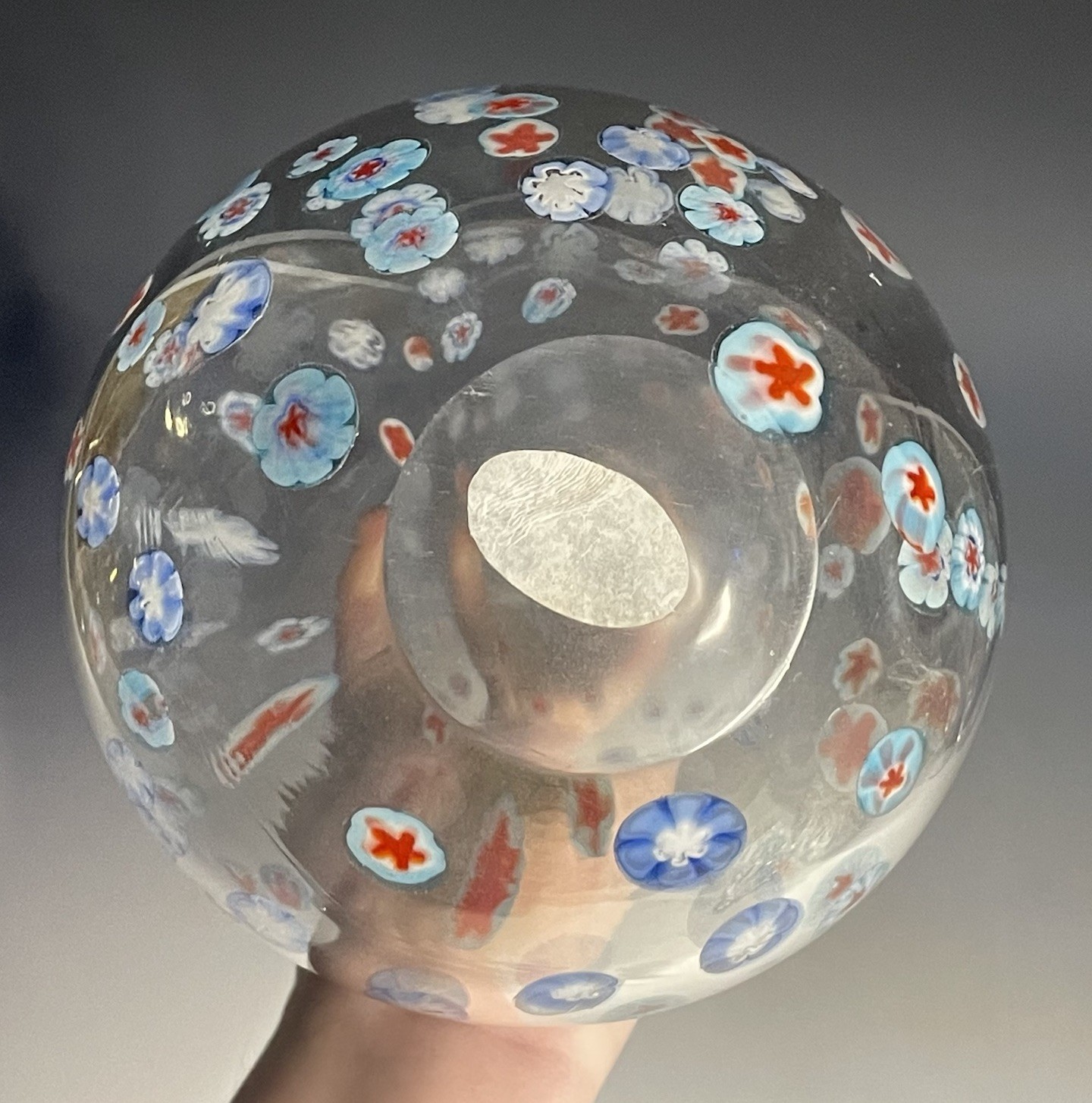 9-3/4″ Vintage ‘Leonardo’ Murano HEAVY Clear Art Glass Millefiori Flower Vase