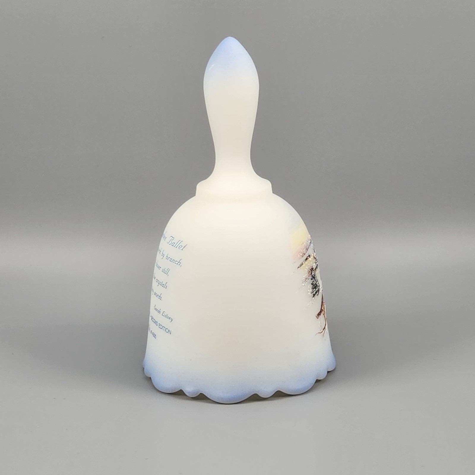 Fenton Satin Glass Bell Birds in Winter Second Edition Chickadee Ballet Signed