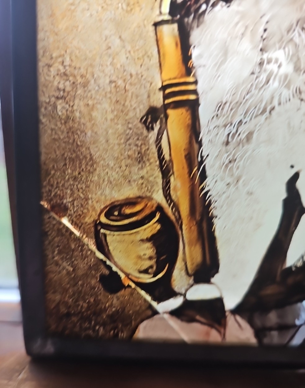 Vintage Painted Glass Picture Suncatcher w/Chain Bavarian Man Smoking Pipe