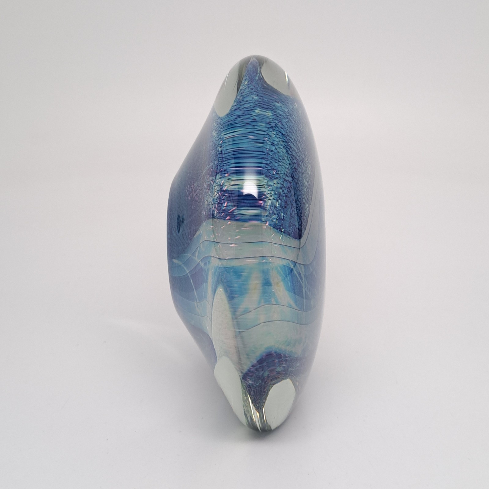 Eickholt Art Glass Paperweight 1995 Blue Seascape Dichroic Disc Double Position