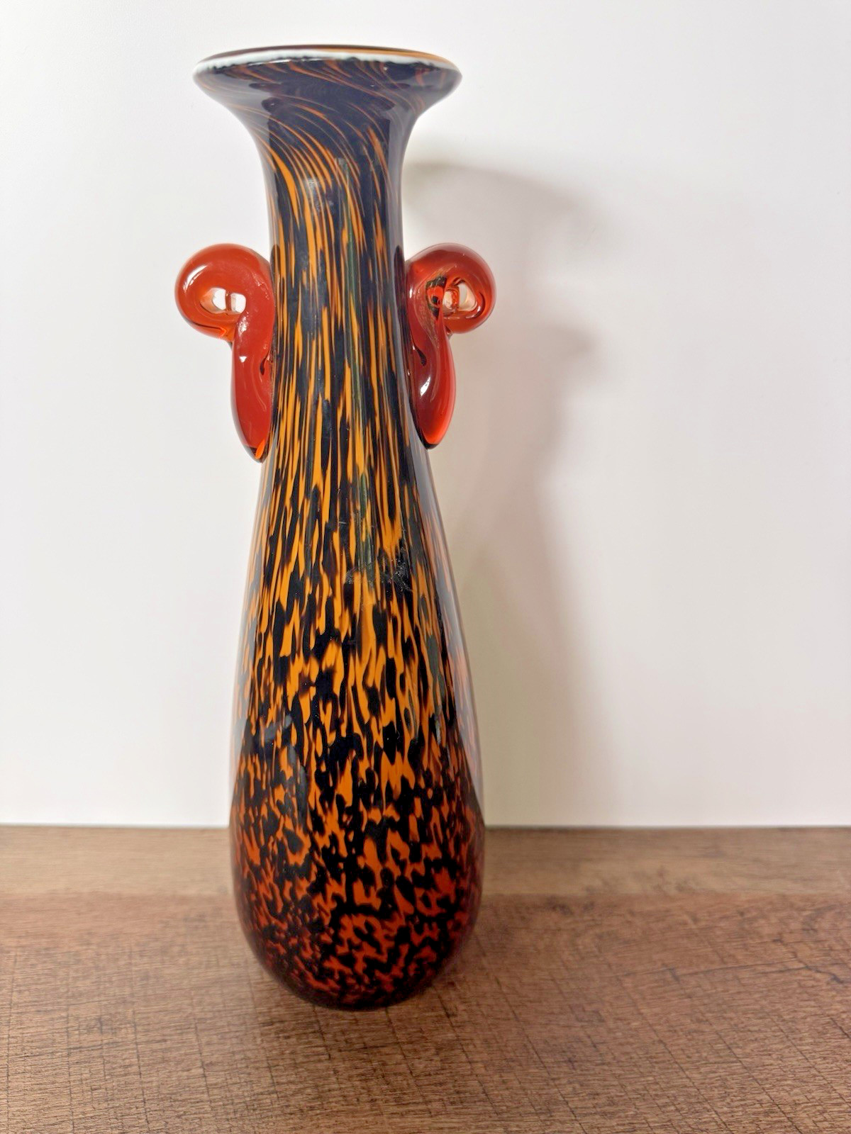 Art Glass Vase Murano style Leopard Tiger Stripe Swirl Amber orange Brown Beauty