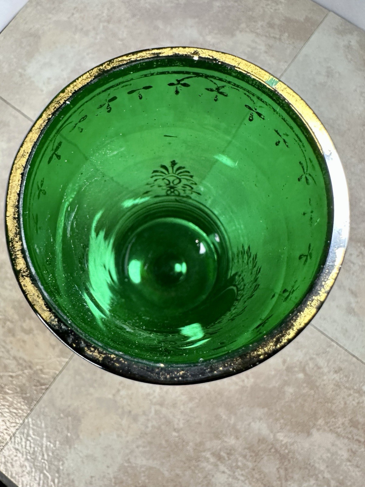 Antique 19th C Moser Green Glass Bird & Flowers Gold Gilt Vase Applied Porcelain