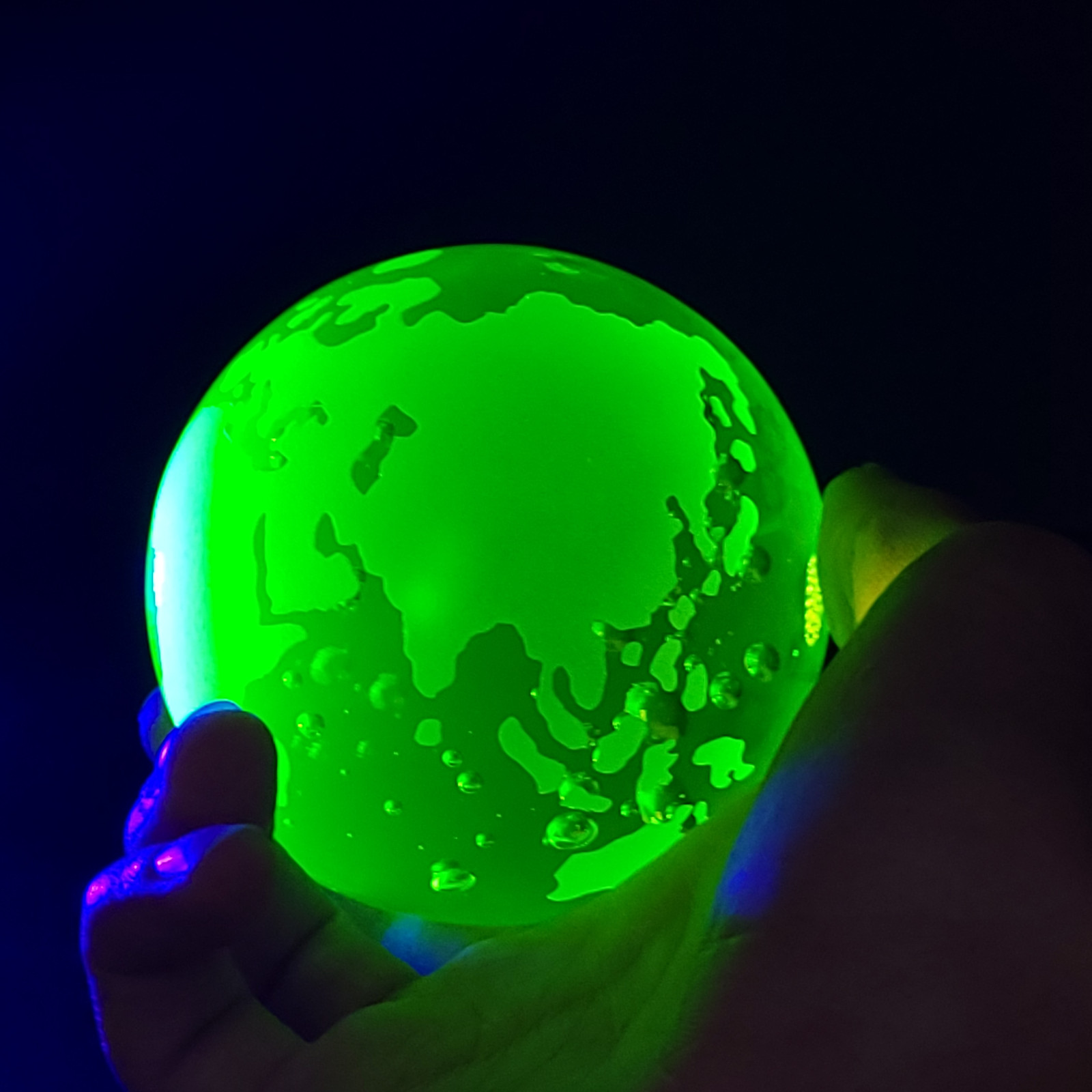 Uranium Glass Earth Paperweight 79mm Vaseline Glass Sphere Globe with Bubbles