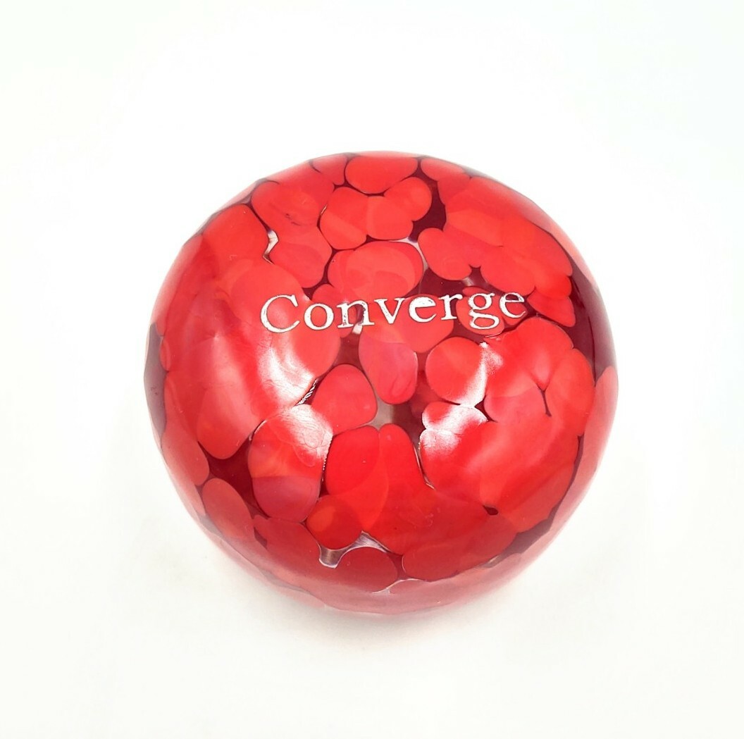 Vintage Signed Art Glass Red Paperweight “Converge” Unique