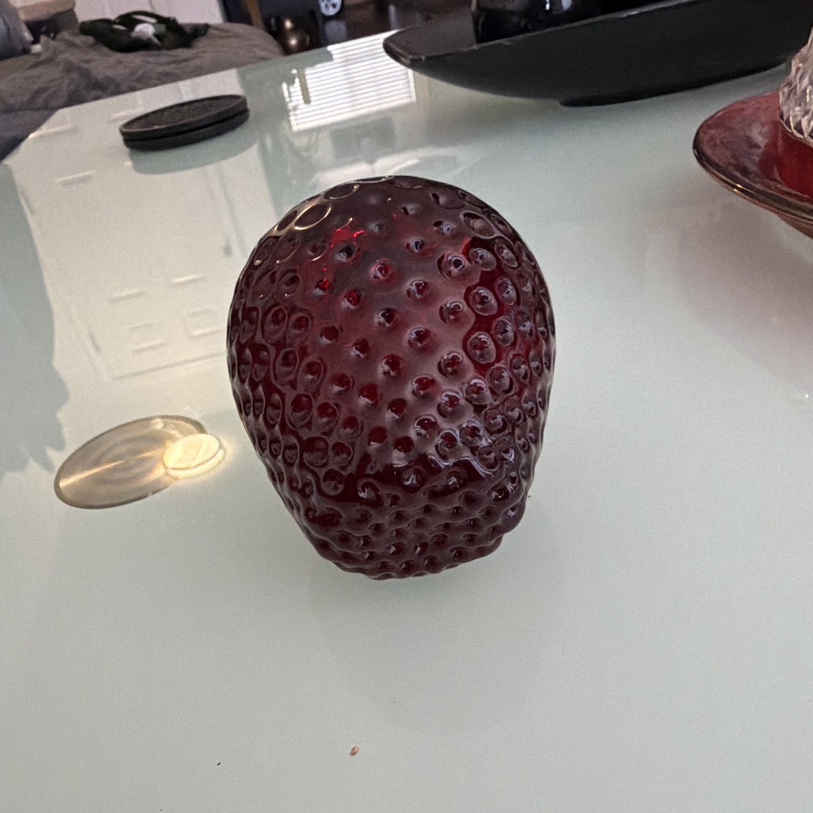 Rainbow hand blown glads red strawberry figurine.