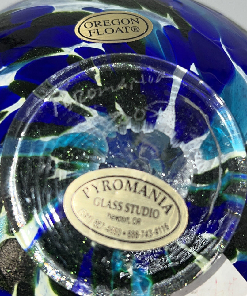 Pyromania Studio Art Glass Oregon Float Ball Orb Signed Ocean Colors Limited