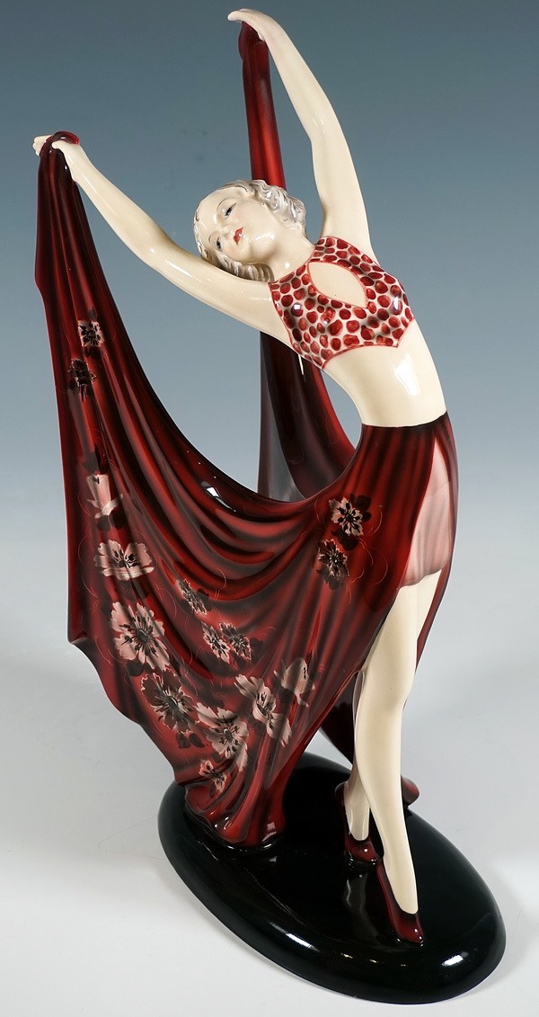 GOLDSCHEIDER Art Deco Beauty Figurine Female Dancer in Red Dress 7195