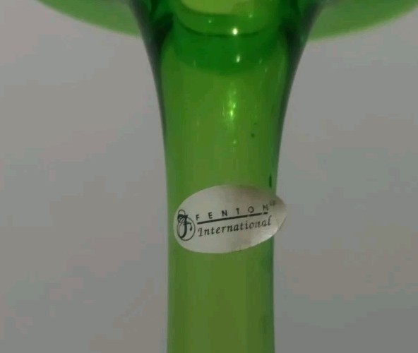 Fenton International Optics Green Opalescent Bottle, 12 1/2” MINT