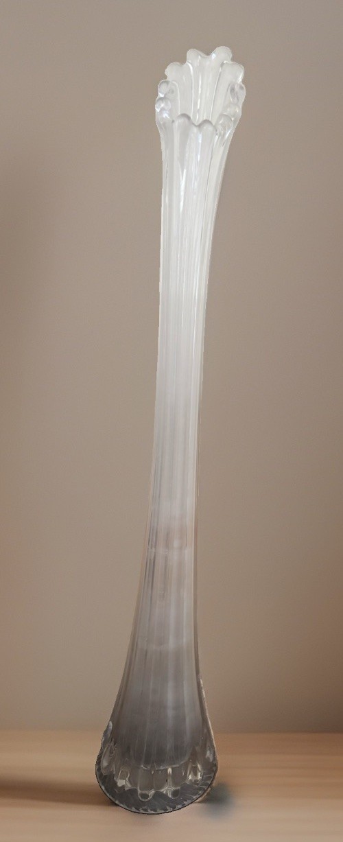 Vintage Swung Glass Vase Ribbed 22”Clear 12 Finger Stretched MCM Needs Cleaning