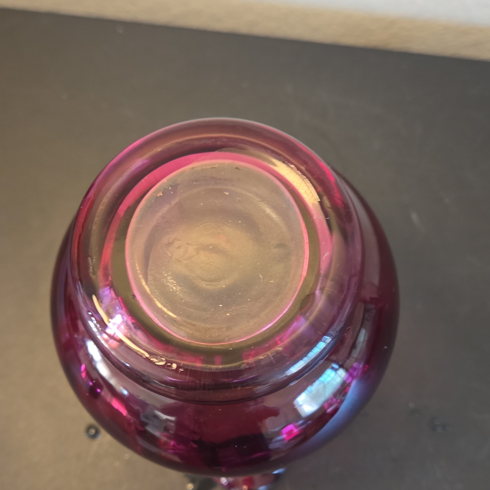 Unmarked Pink & Purple Glass Ruffled Rim Decorative Vase, 6in Tall