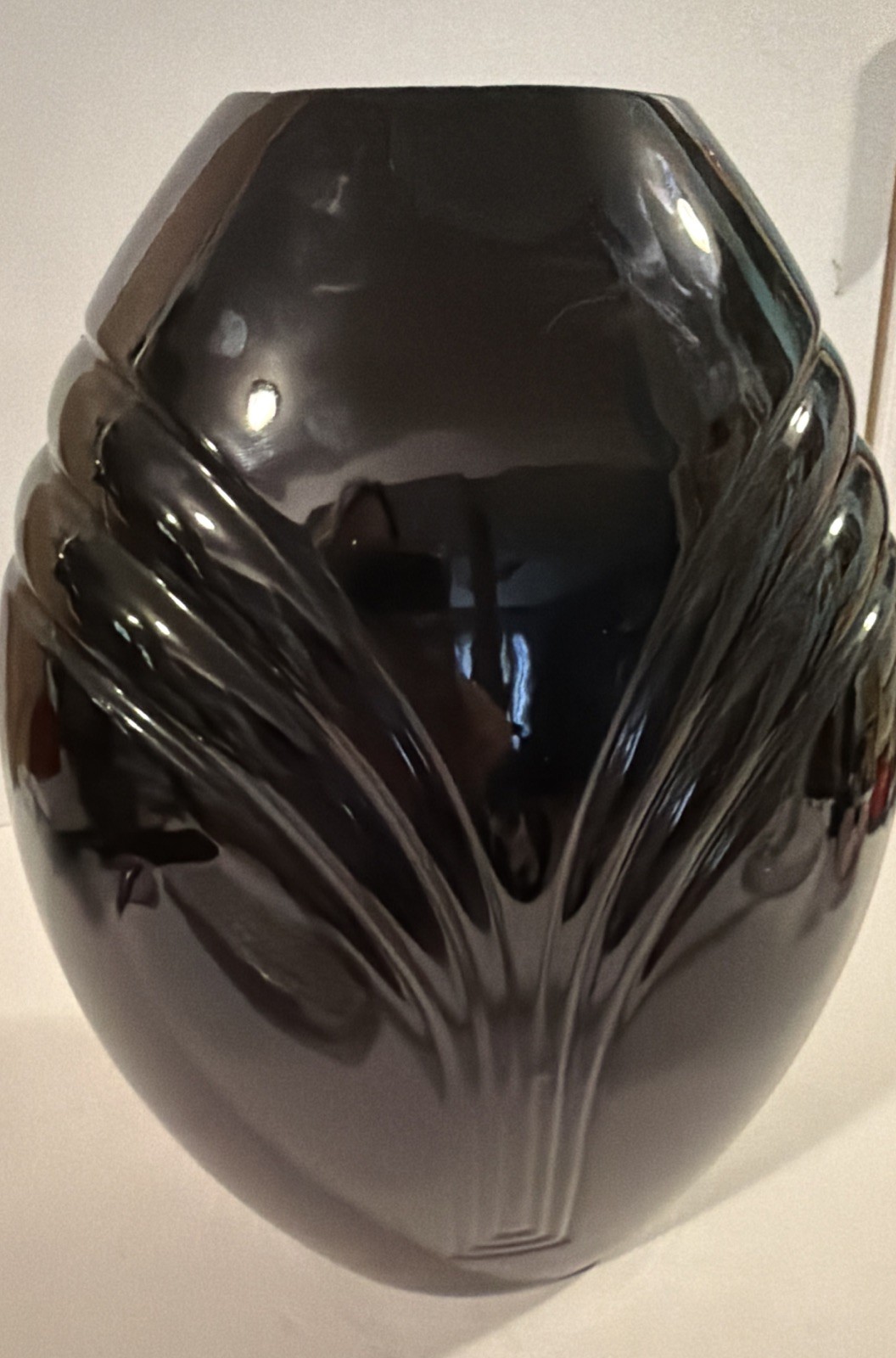 Vintage 1980s Haeger Art Deco Black Gloss Vase 12 in.