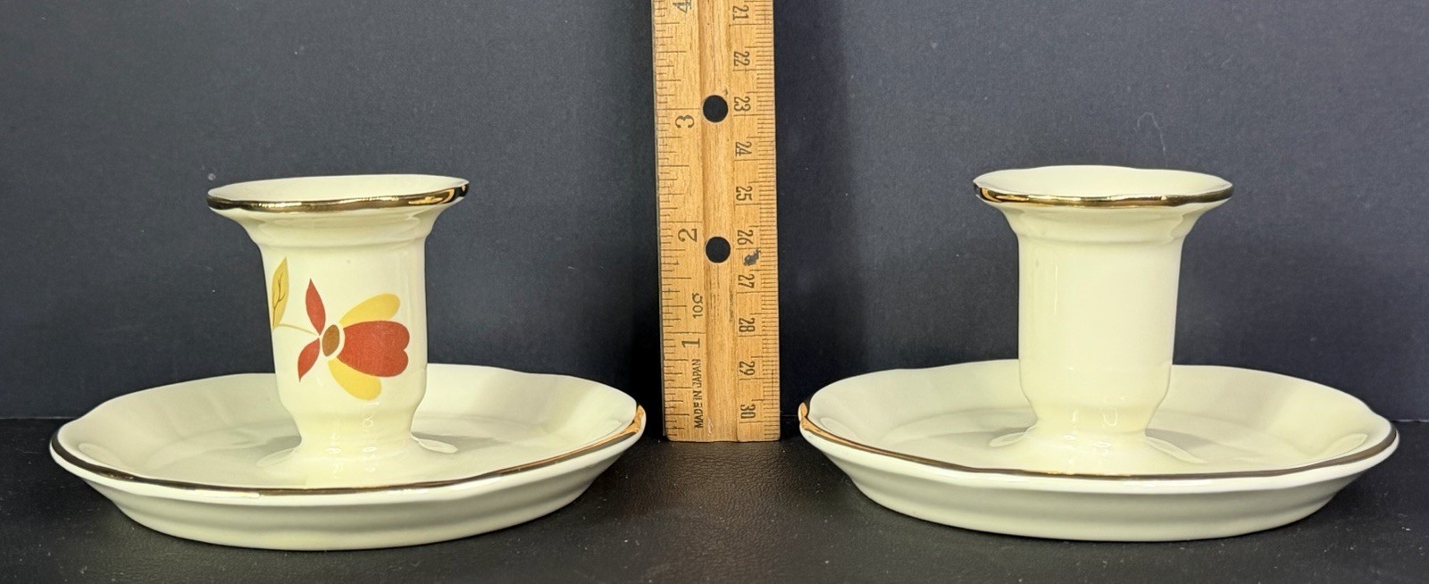 Pair Jewel Tea Hall Autumn Leaf Club Handled Candle Holders 1988