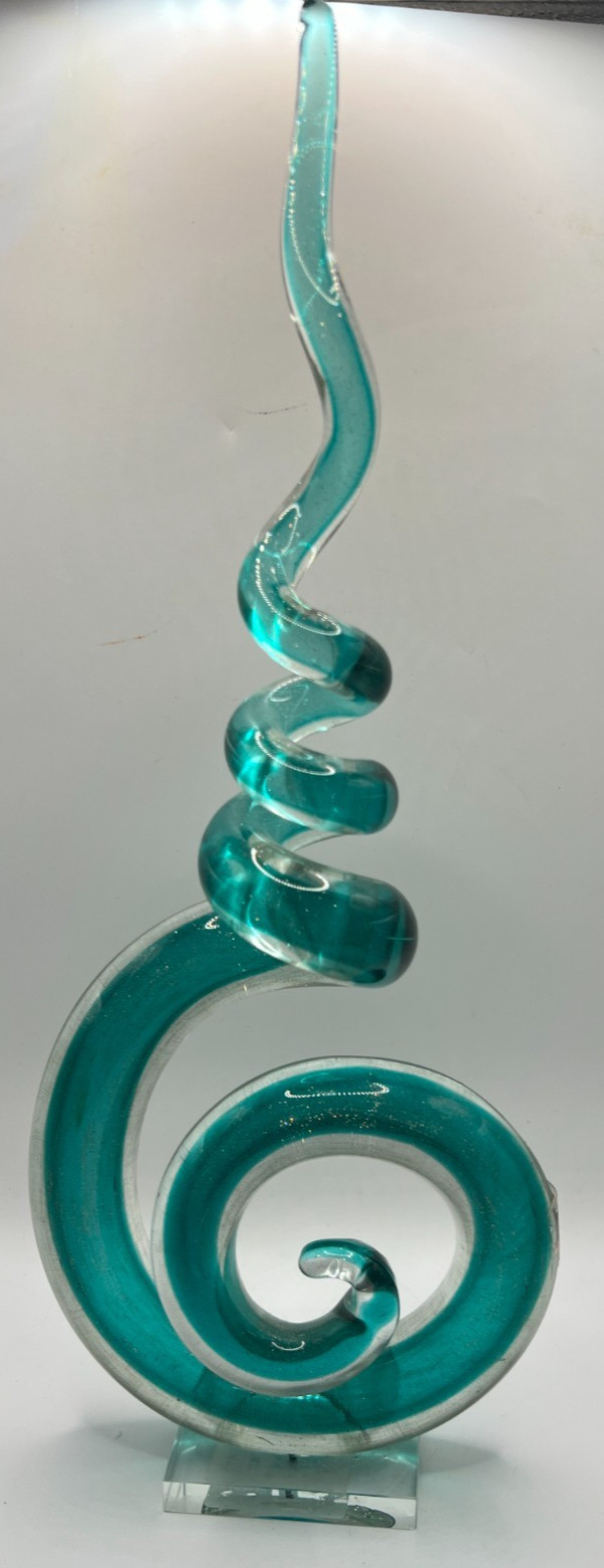 Green Abstract Art Glass Figurine Twisted 14 3/8″ Murano Design New