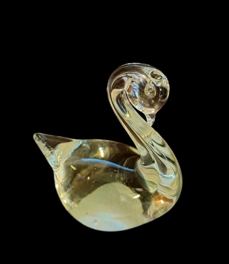 ​Vintage TITAN Art Glass Clear Crystal Swan Figurine Paperweight Signed & Dated