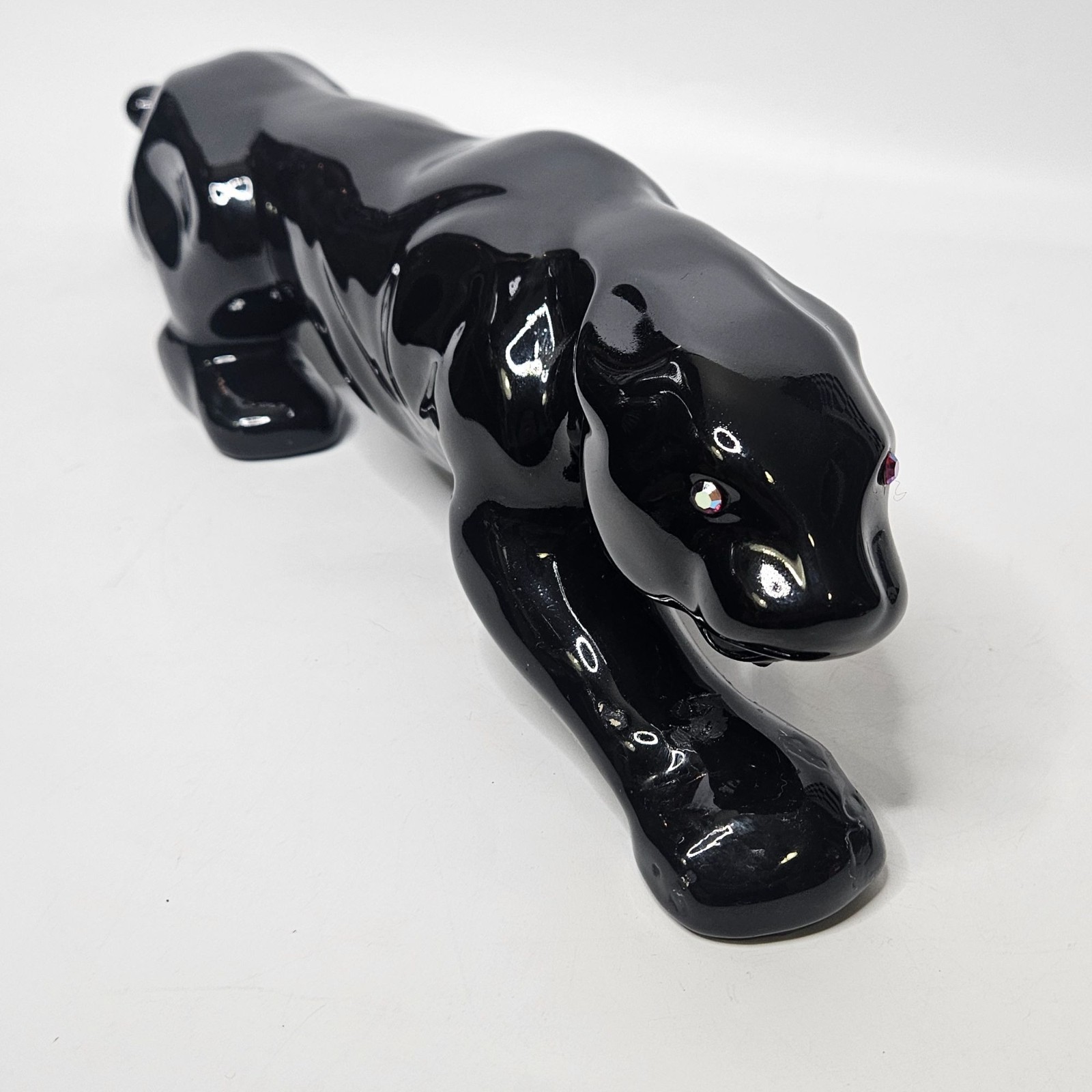 Vintage Royal Haeger Black Ceramic Panther Figurine MCM Rhinestone Eyes 20″
