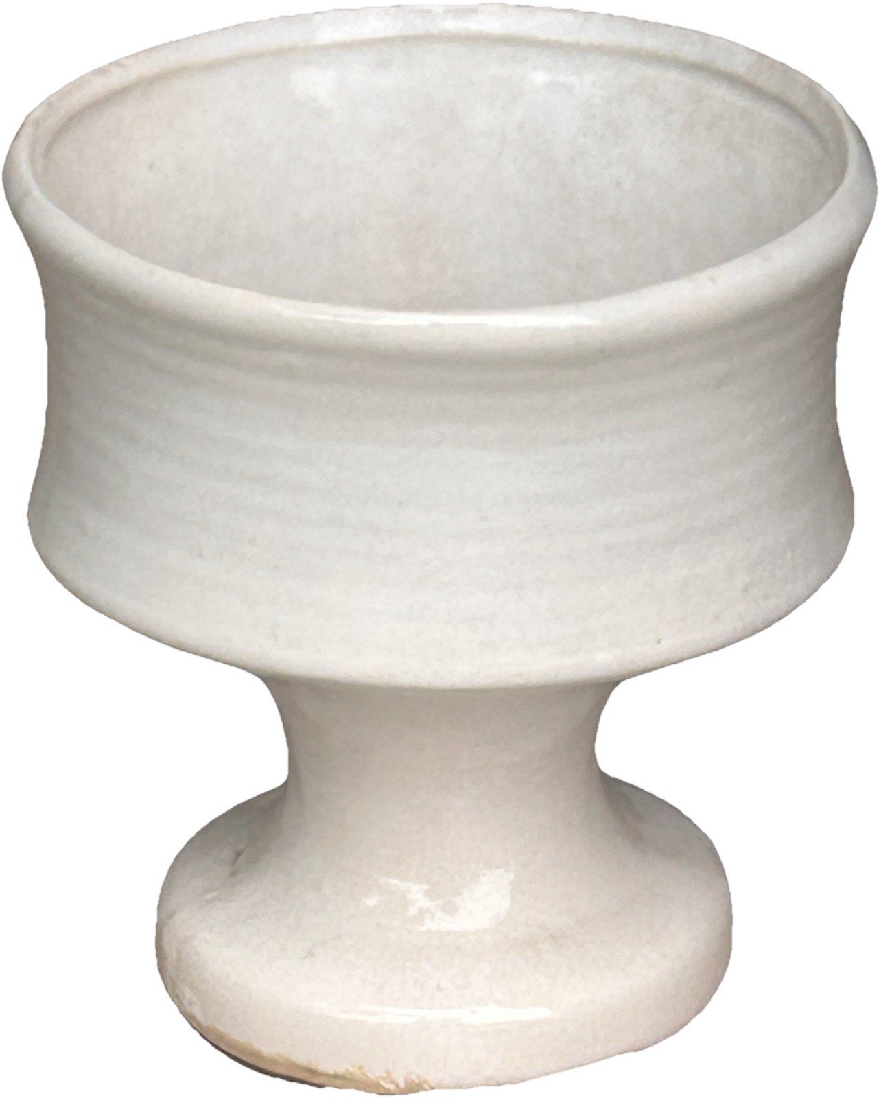 Vintage MCM White Round Pedestal Planter/ Vase Mid Century Pottery 6.5” Tall