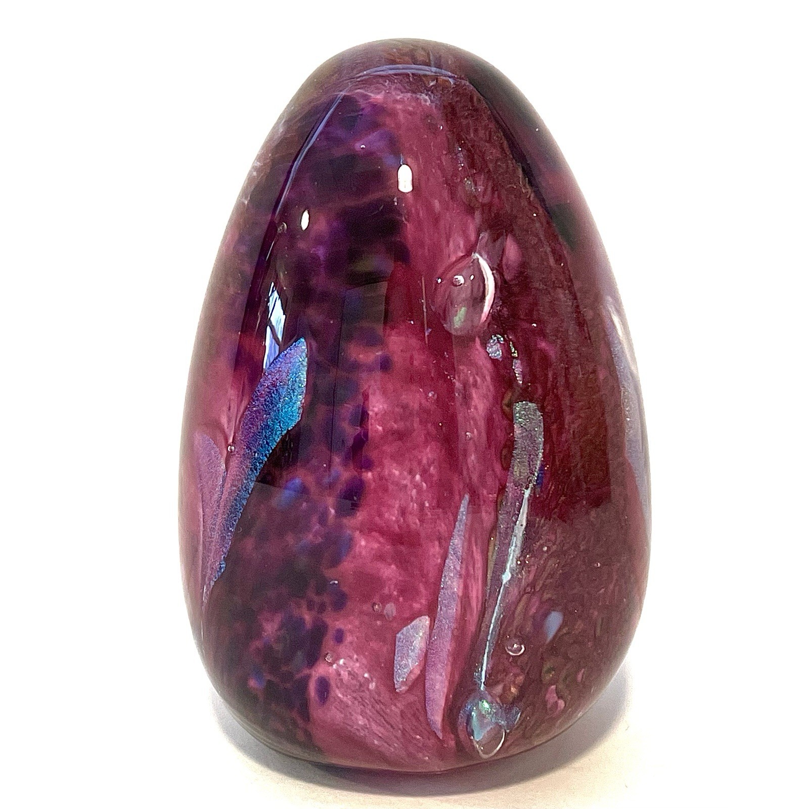 Vintage Diane Lowery Art Glass Dichroic Purples/Blues Egg Shaped Paperweight 4”