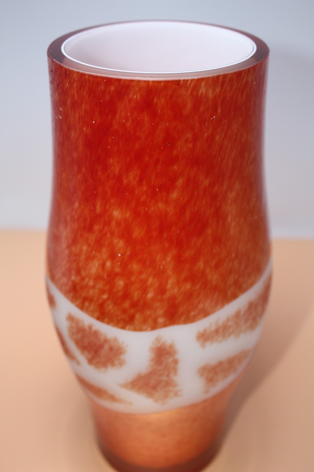 Vintage Mint Orange Giraffe Pattern 12″ Blown glass Vase Made In Poland