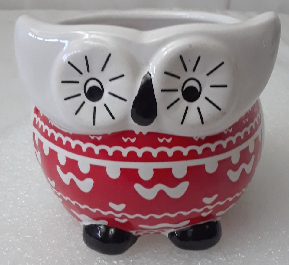 Calandiva 2″ Red White and Black Pottery Trinket Pot 1 pint 480 ml.