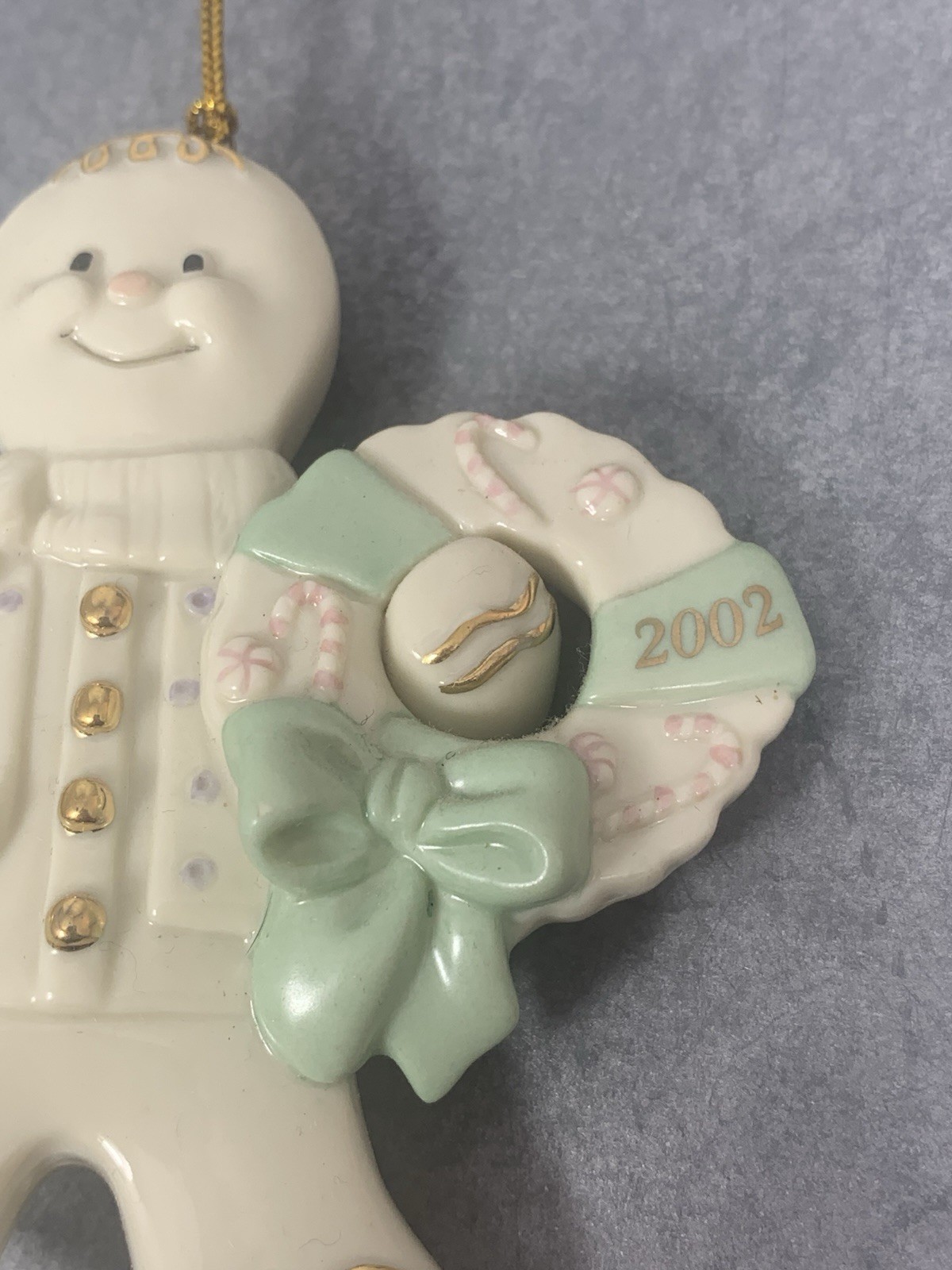Lenox Classics Gingerbread Christmas Ornament 2002 Holding Wreath Vintage