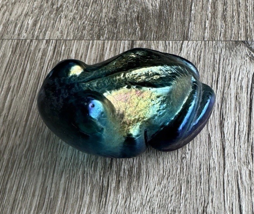 Robert Held Art Glass Iridescent Purple Blue Frog Paperweight Signed RHAG Canada