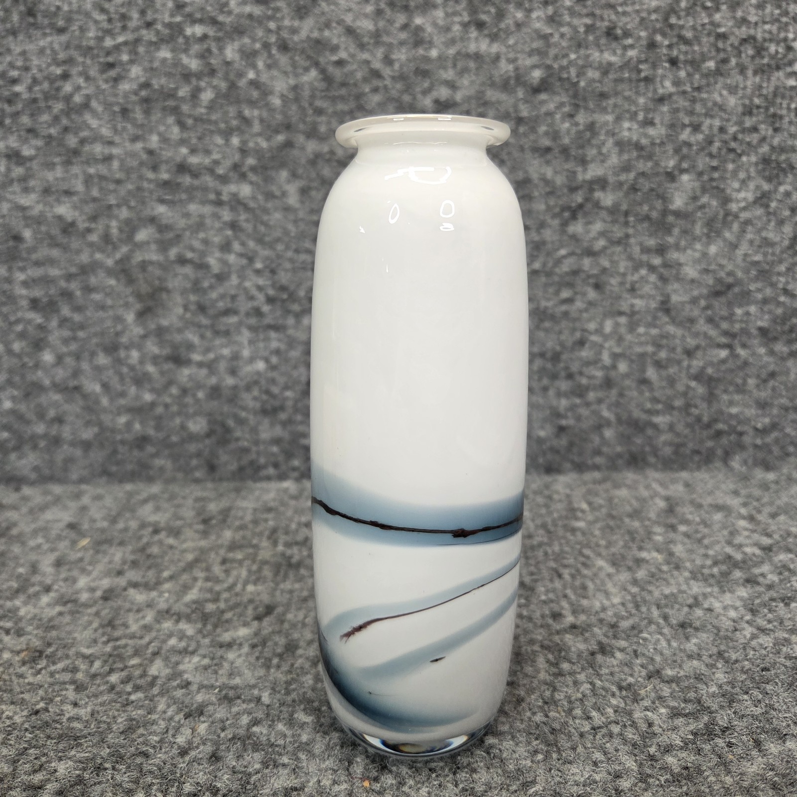 Holmegaard Michael Bang Atlantis White Opaque Blue Art Glass Vase 5.75″ Denmark