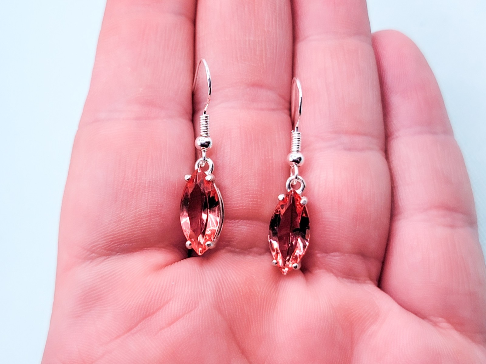 Sterling Pink Uranium Glass Earrings Dangle Marquise 925 Silver