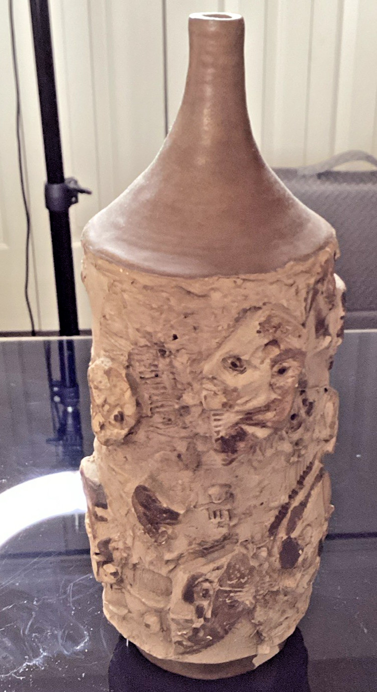 Rare Vintage Pottery Vase With Faces
