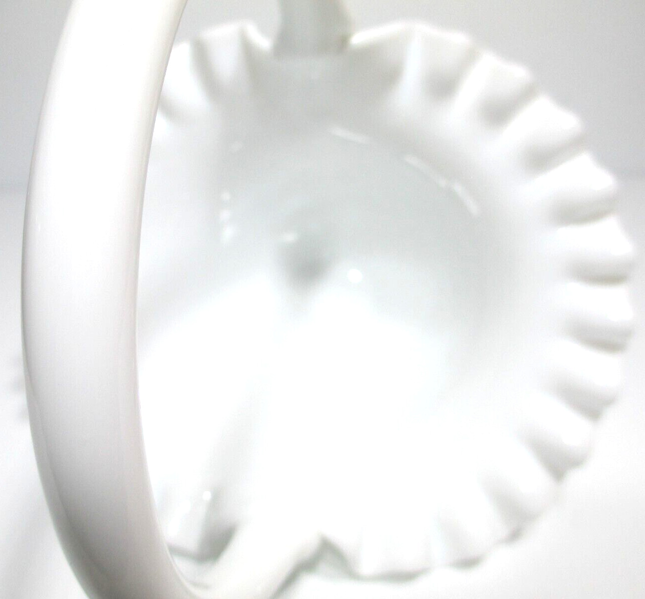 Vintage Fenton Glass Basket White Milk Glass Hobnail 7 7/8″ Tall #2