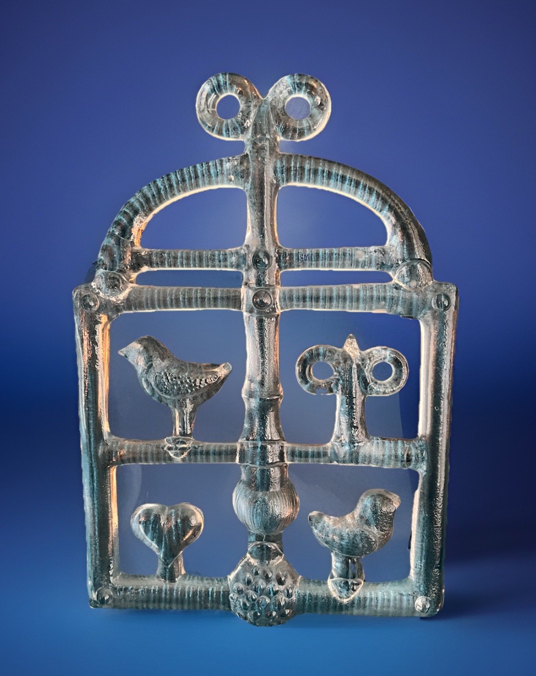 Kosta Boda Sweden Bertil Vallien Large Clear Glass Suncatcher BIRDCAGE
