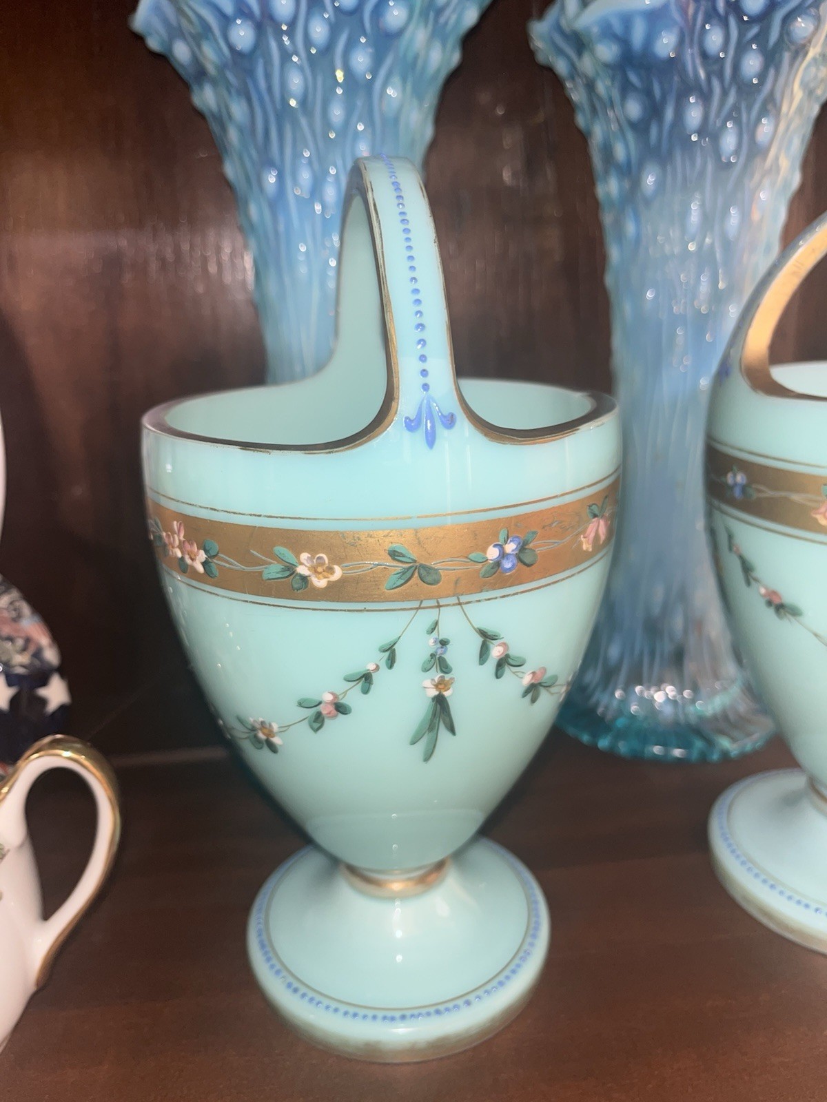 Victorian Robins Egg Blue Glass Baskets