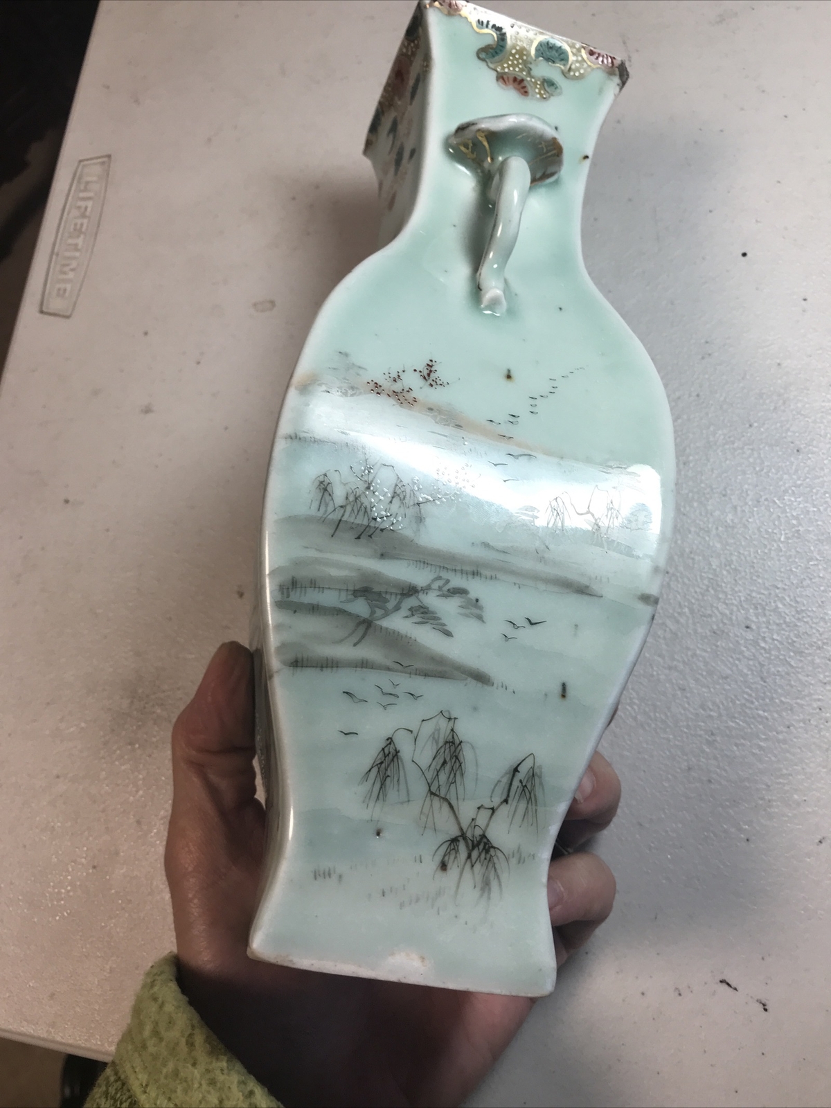 Caledon Vase Hand Painted Signed Chinese Import 10″ Antique Signed