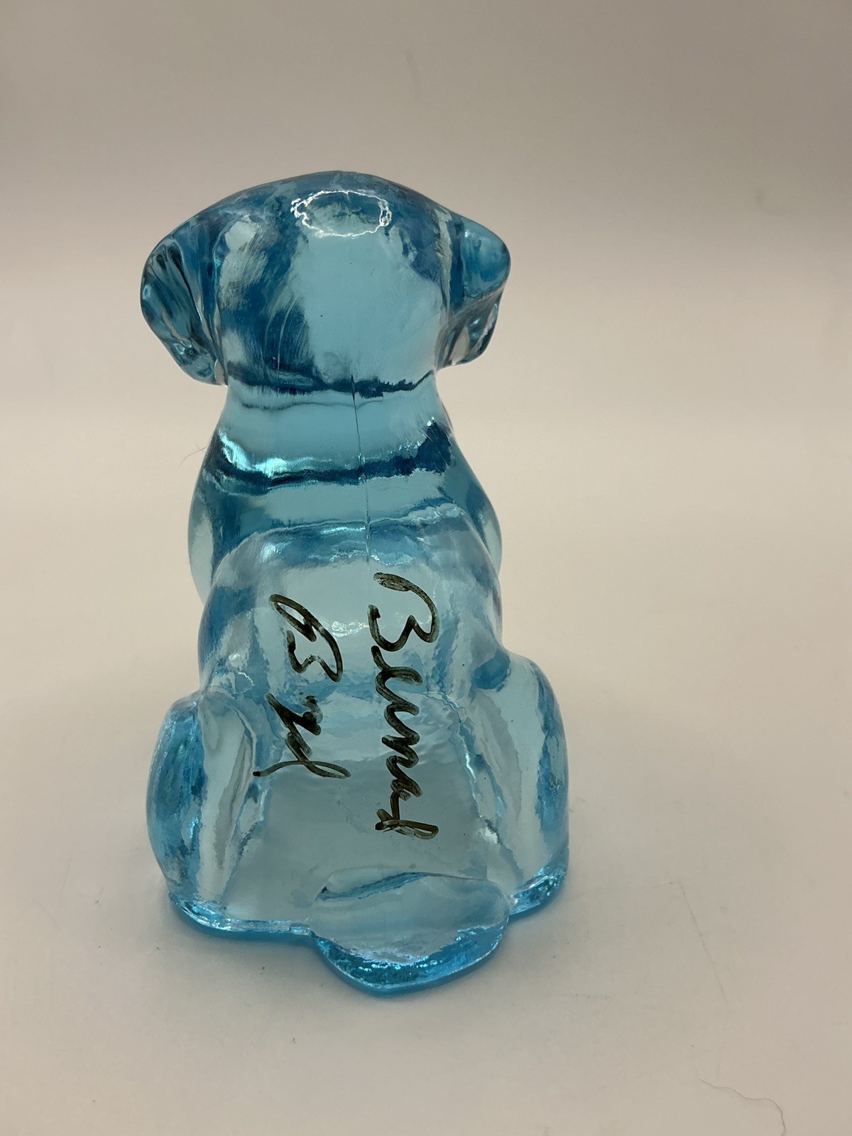 Boyd’s Crystal Art Glass Signed Bernard Boyd POOCHE the DOG ALICE BLUE ?