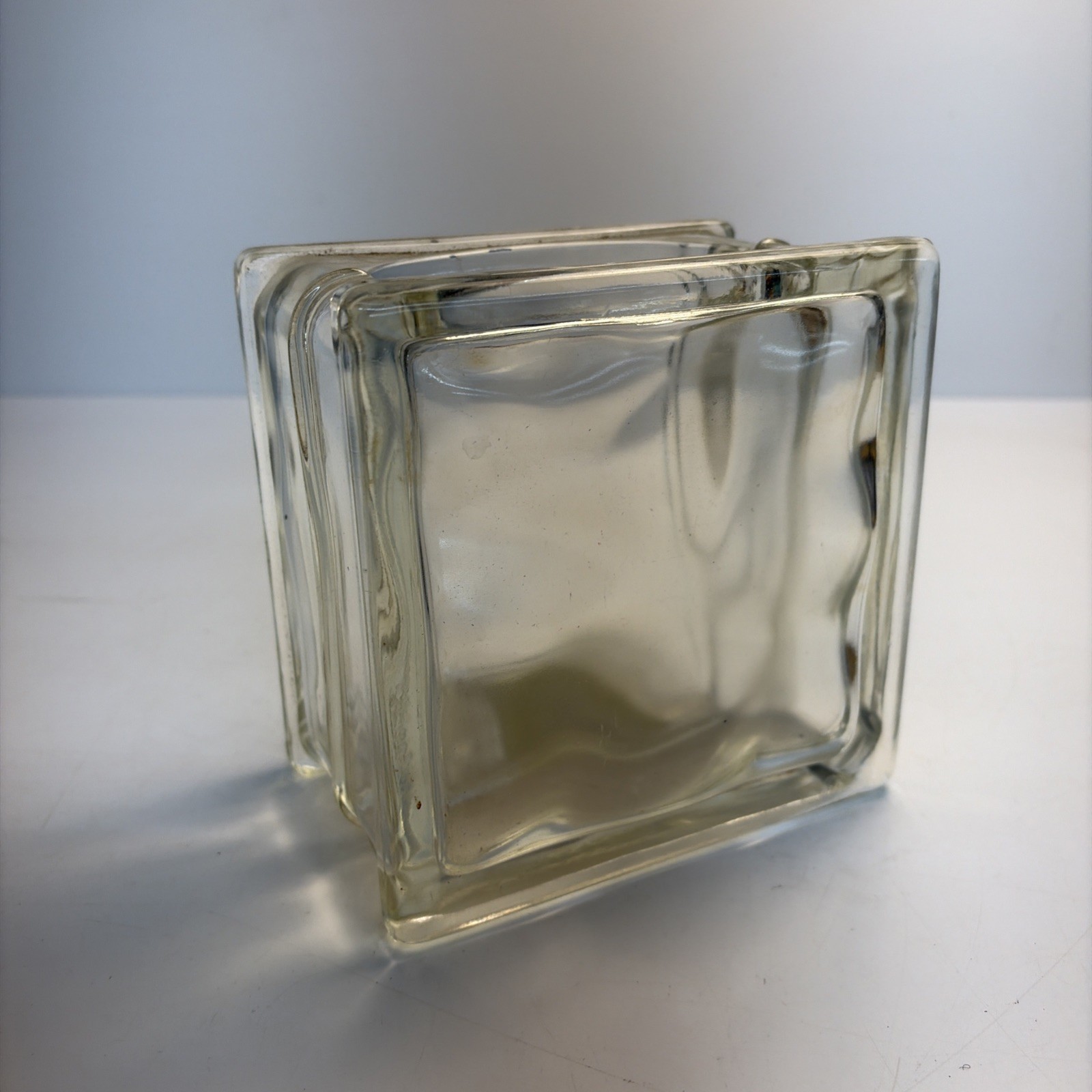 Vintage Clear Glass Square Vase Heavy Art Glass Floral Planter Block Vase