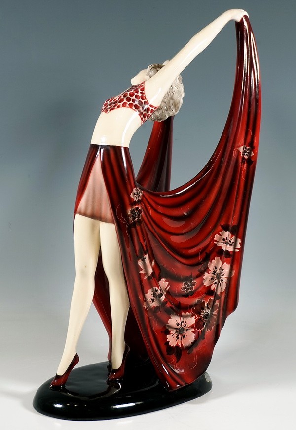 GOLDSCHEIDER Art Deco Beauty Figurine Female Dancer in Red Dress 7195