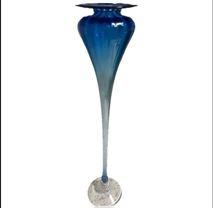 Young & Constantin Art Studio Glass Vase Stretch Blue Clear SIGNED Numbered 80’s