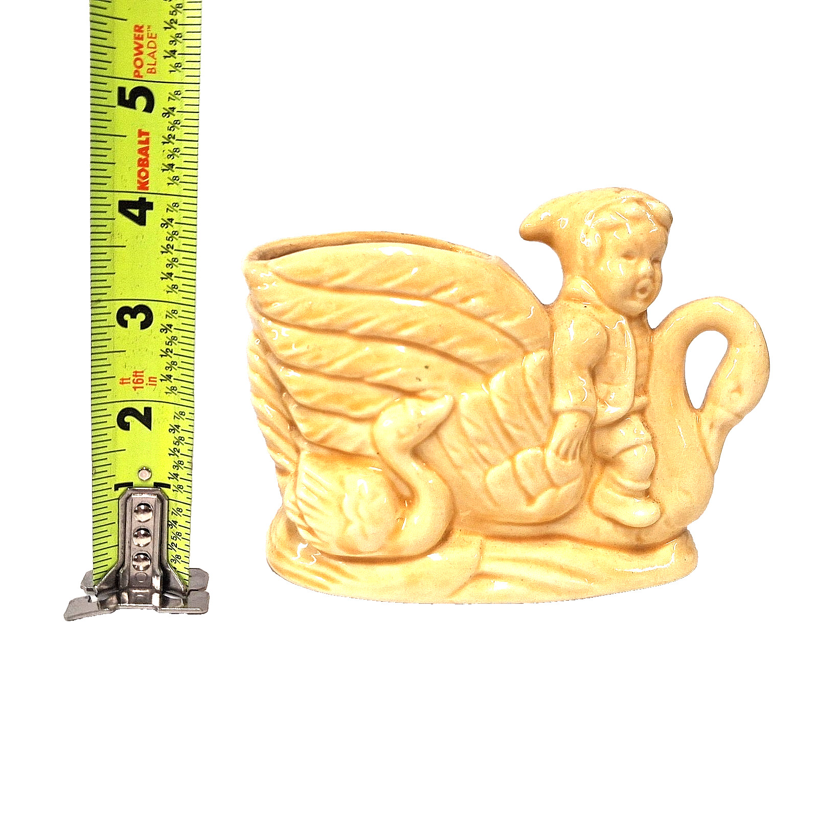 Vintage Swan Planter Cherub Child Ceramic Yellow Nursery MCM Baby Shower Decor
