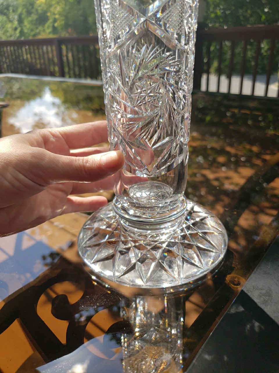 13-5/8″ Footed VASE, American Brilliant Period Cut Glass Good Quality & rare