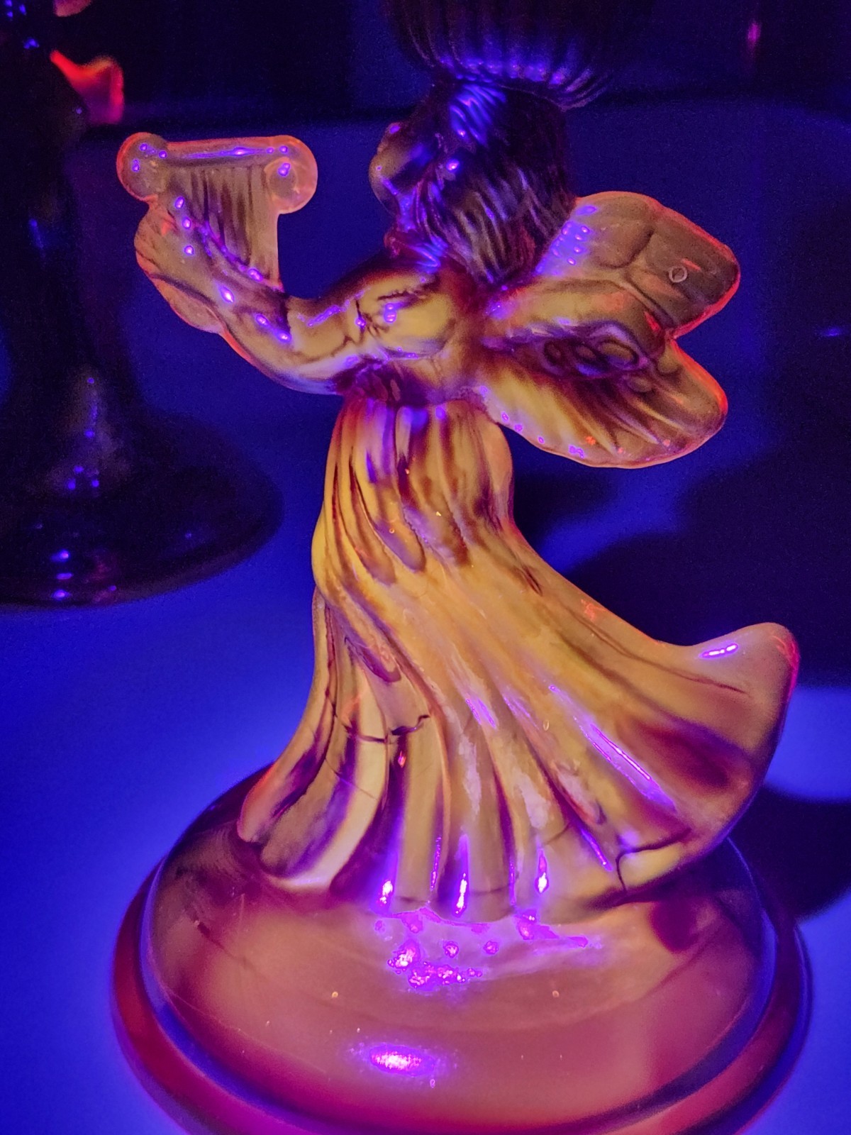 Pair Of Red Carnival Glass Angel Candle Holders Glows Orange Under Blacklight
