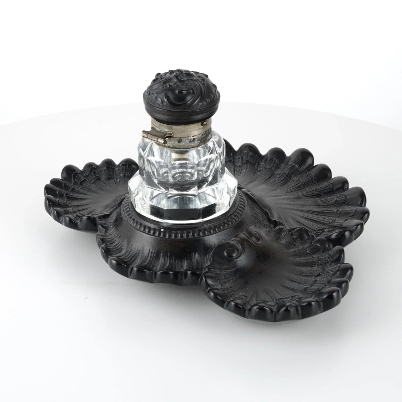 c1860 French Bois Derci inkwell with Cut Glass insert