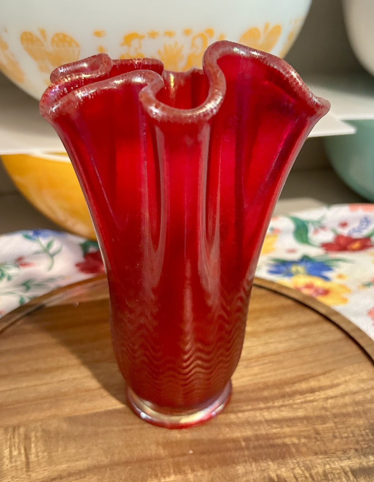 Fenton Iridescent Stretch Glass Ruby Red Vase 100 Years 2005