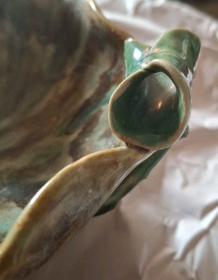 Majolica Pottery Frogs Rose Pretty Planter/Fairy Garden OOAK See Descript Pics
