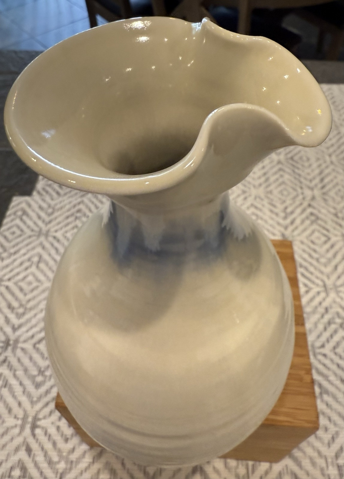 Vintage 1990’s Art Pottery White Tone on Tone Blue Glaze Decorative Vase