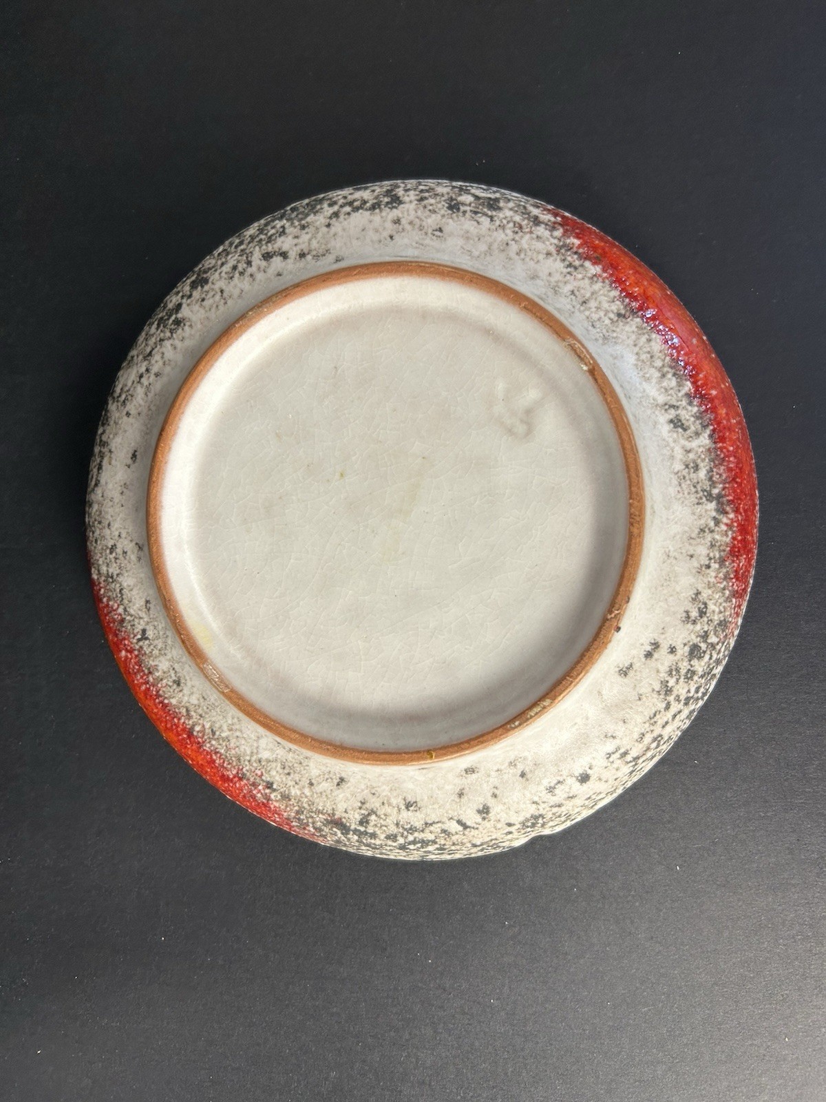 MCM Art Pottery Fat Lava Glaze Orange, White and Black Ash Tray