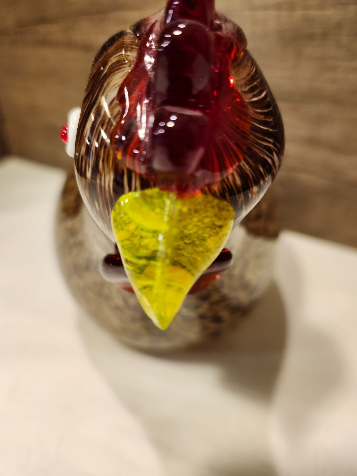 Art Glass Hen 6.5″ Tall Red &Yellow & Brown Hand Blown