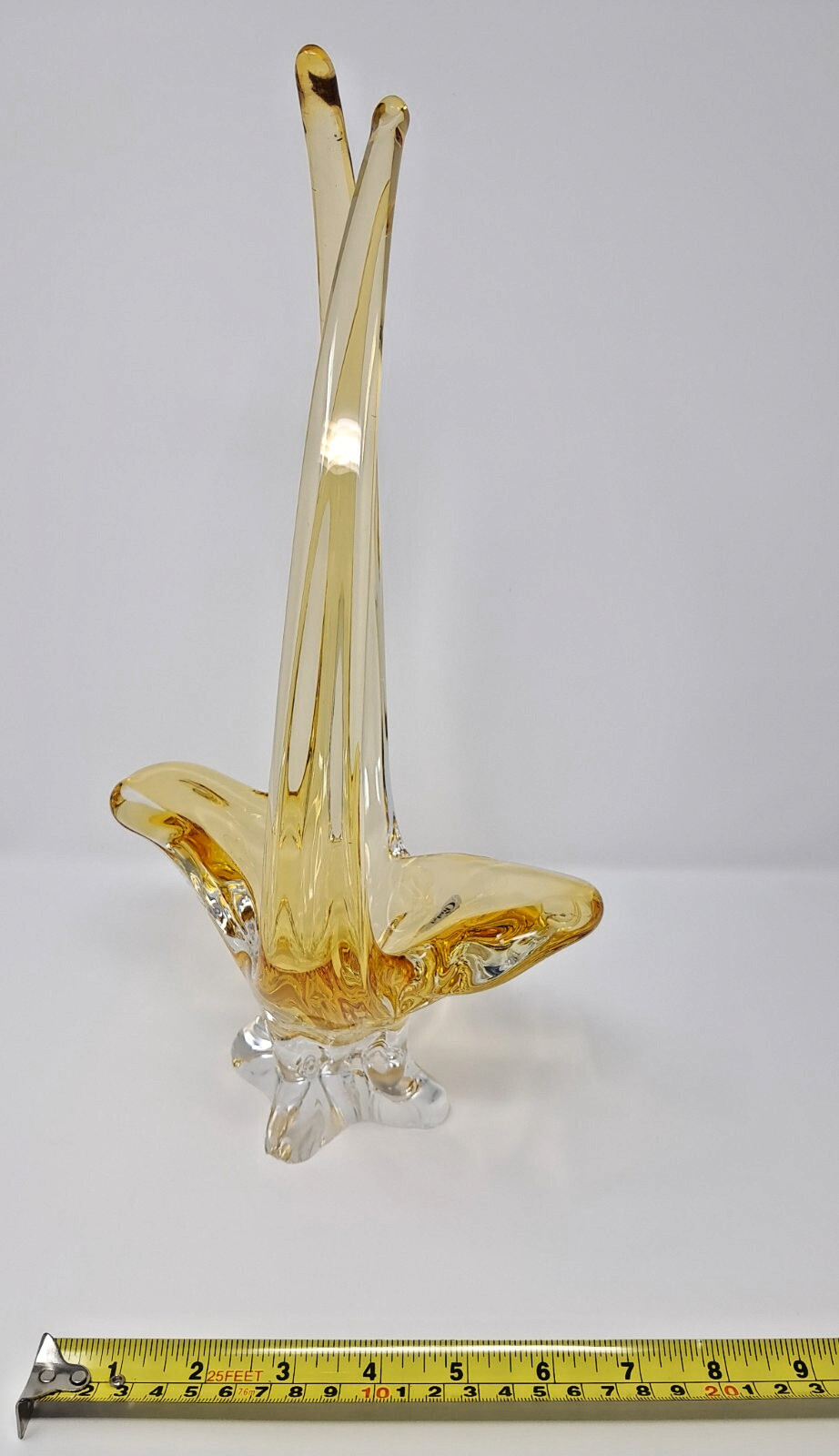 Chalet Glass 15″ Yellow & Clear Basket or Bowl vintage 1970s hand made Canada